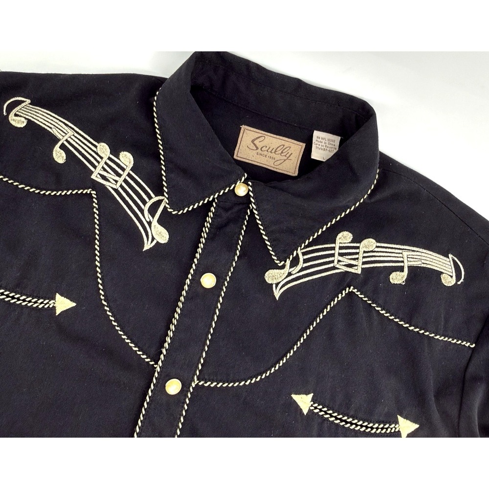 Scully Western Shirt Men's L Black Music Notes Pearl Snap Rockabilly Cowboy